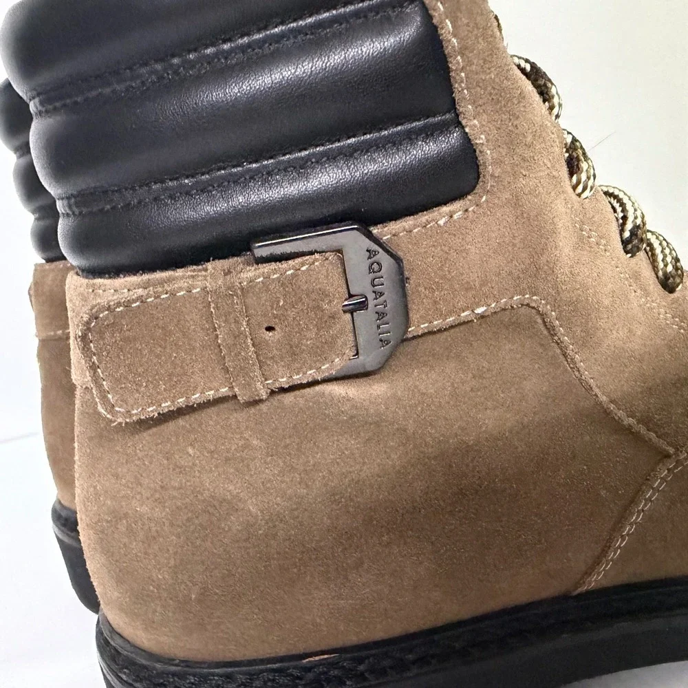 Aquatalia Mayra Brown Suede Combat Boots Made in Italy Side Zip Lug Sole 9.5